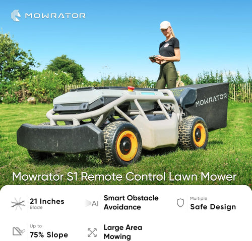 RC Lawn Mower S1 4WD 56V18Ah, Multifunctional RC Lawn Mower with Cutting Height 1.5-4.3 Inches, 21 Inch True Blade for 75% Slope (37°) and Mows 1.12 Acres