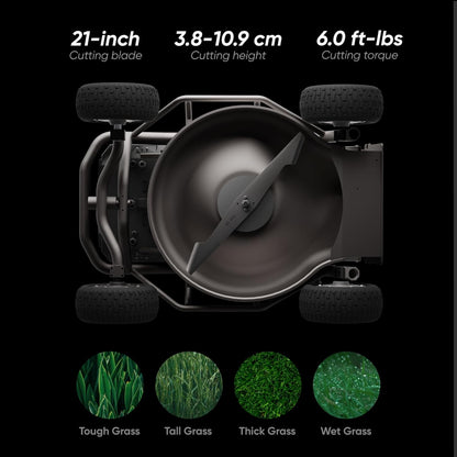 RC Lawn Mower S1 4WD 56V18Ah, Multifunctional RC Lawn Mower with Cutting Height 1.5-4.3 Inches, 21 Inch True Blade for 75% Slope (37°) and Mows 1.12 Acres